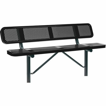 GLOBAL INDUSTRIAL 6ft Outdoor Steel Bench w/ Backrest, Perforated Metal, In Ground Mount, Black 694557IBK